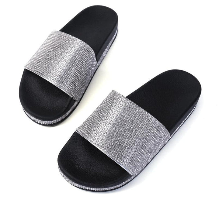 Drune | Kristall Diamant Slides mit Besatz Sandalen