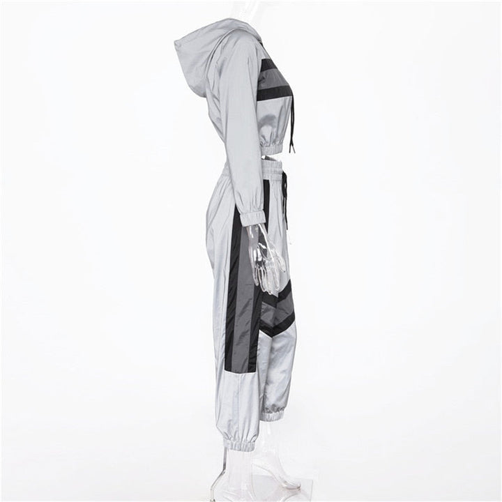 Drune | Reflektierender Crop Kapuzenpulli Jumpsuit