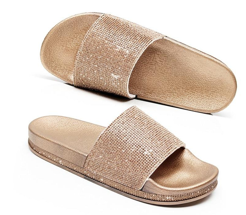 Drune | Kristall Diamant Slides mit Besatz Sandalen