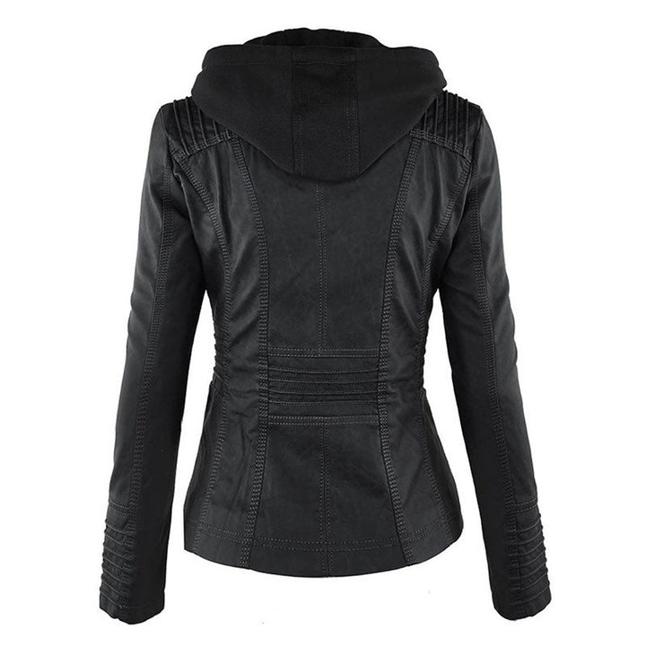 Drune Lederimitat Mantel | Damen Kapuzenjacke: Basic PU-Jacke