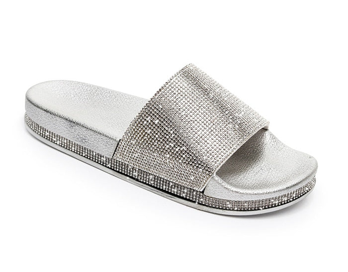 Drune | Kristall Diamant Slides mit Besatz Sandalen