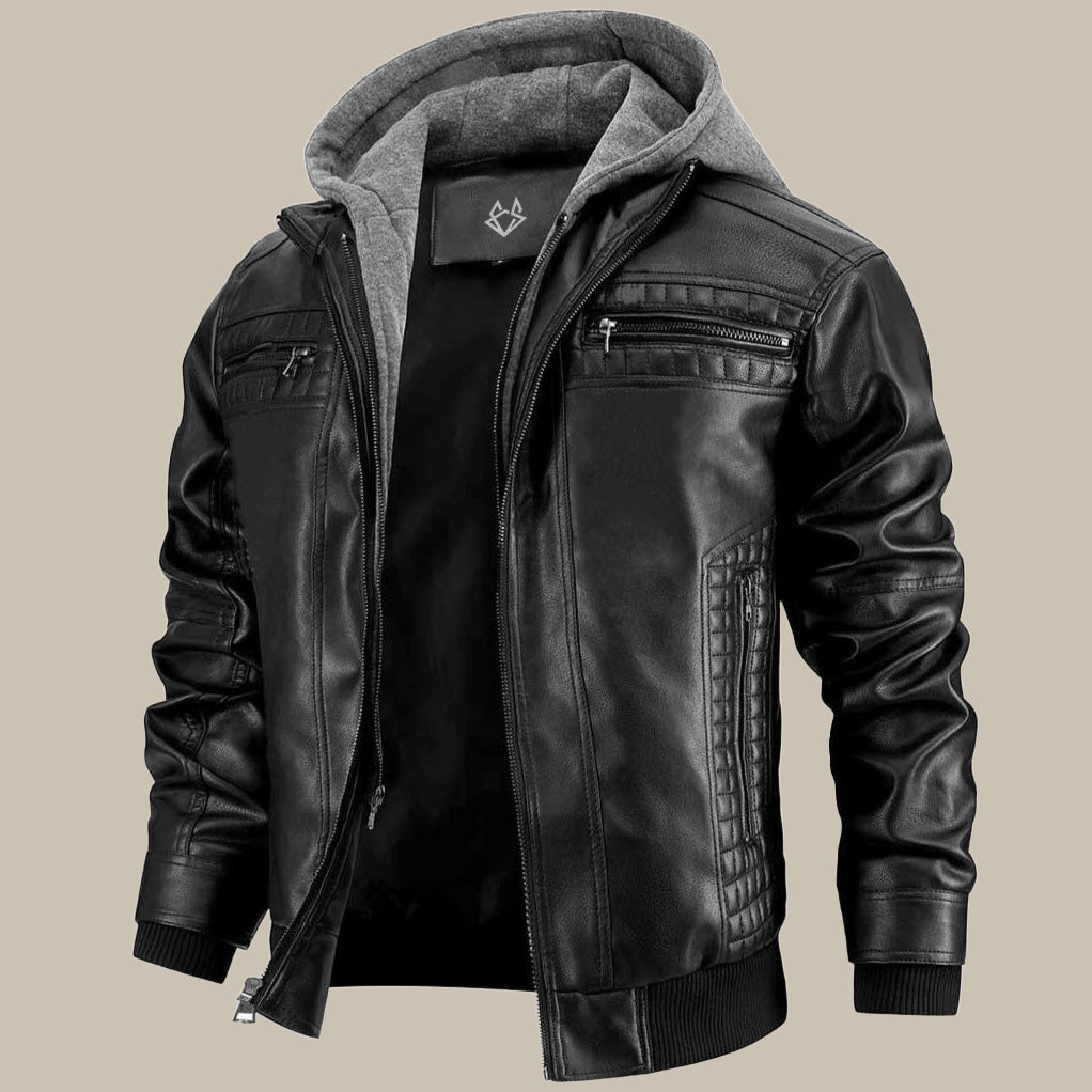 Drune | Premium hochwertige Lederjacke mit Kapuze für Herren