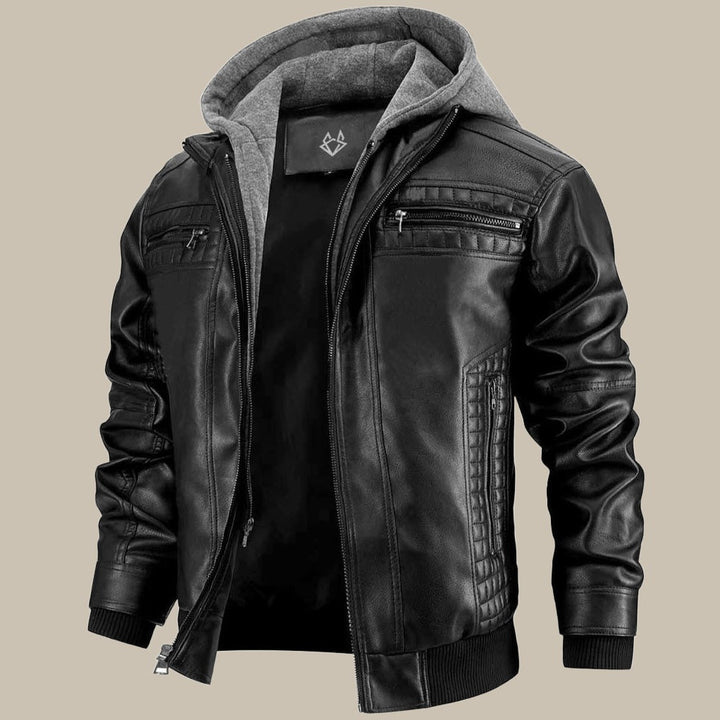 Drune | Premium hochwertige Lederjacke mit Kapuze für Herren