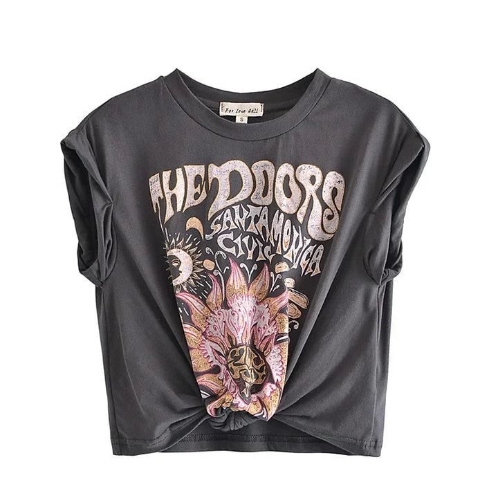 Drune | Crop-T-Shirt mit Knopfdetail