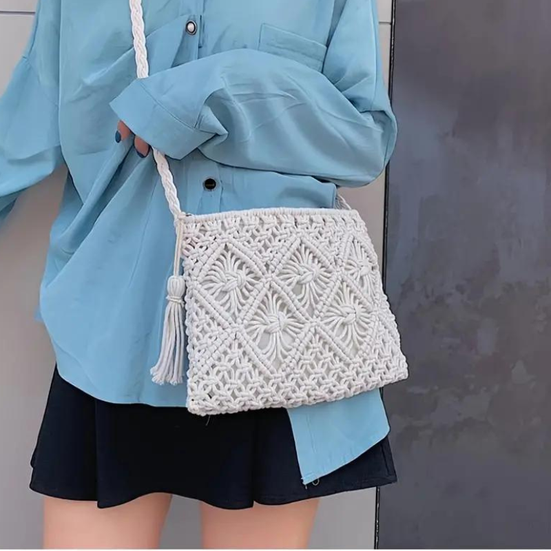 Drune | Häkeltasche, Quaste, gewebt, Crossbody Bag, Umhängetasche