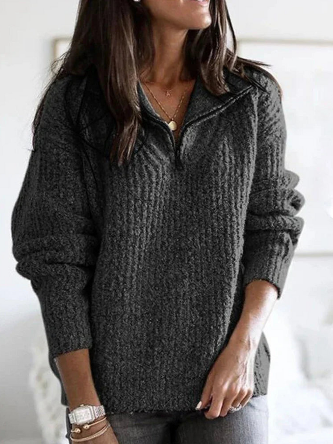Drune | Halber Reißverschluss Pullover für Frauen - Lässiger Schnitt