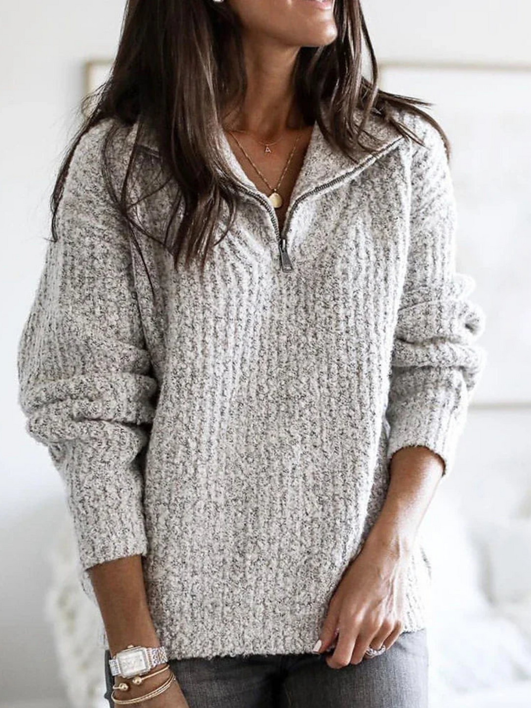 Drune | Halber Reißverschluss Pullover für Frauen - Lässiger Schnitt