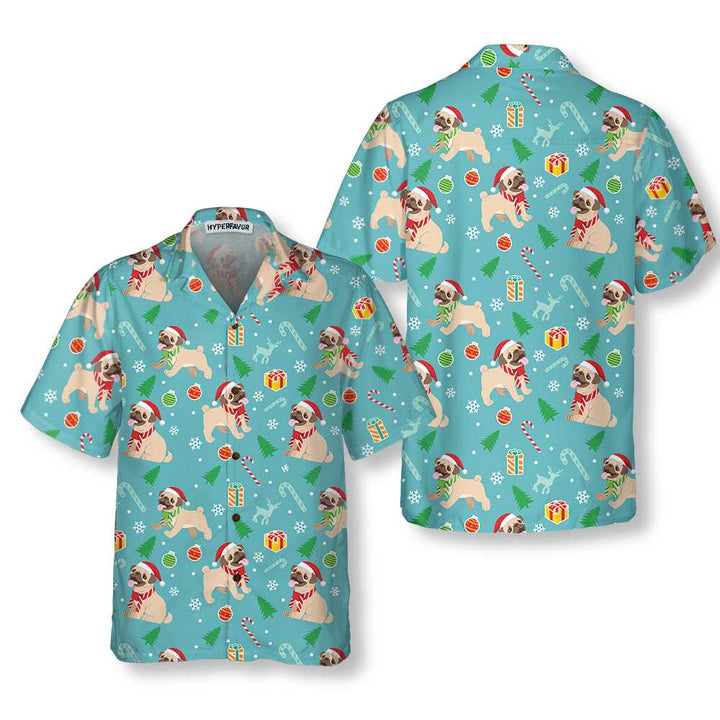 Drune | Fröhliches Mops Hund Weihnachten Hawaiian Shirt, Lustiges Mops Weihnachten Shirt