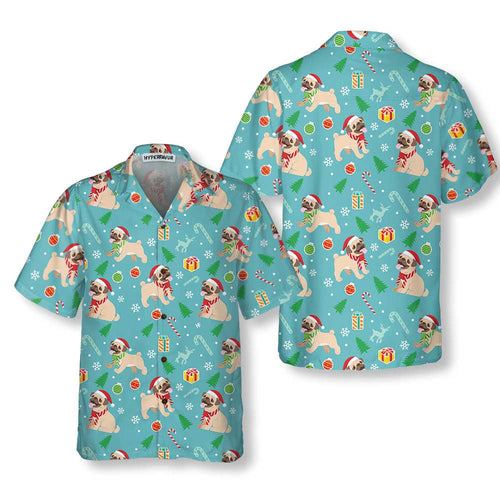 Drune | Fröhliches Mops Hund Weihnachten Hawaiian Shirt, Lustiges Mops Weihnachten Shirt