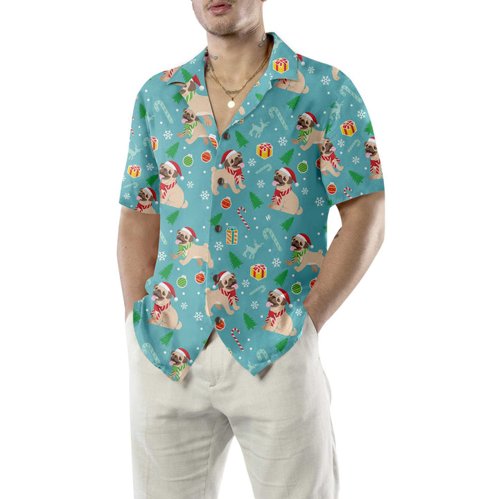 Drune | Fröhliches Mops Hund Weihnachten Hawaiian Shirt, Lustiges Mops Weihnachten Shirt