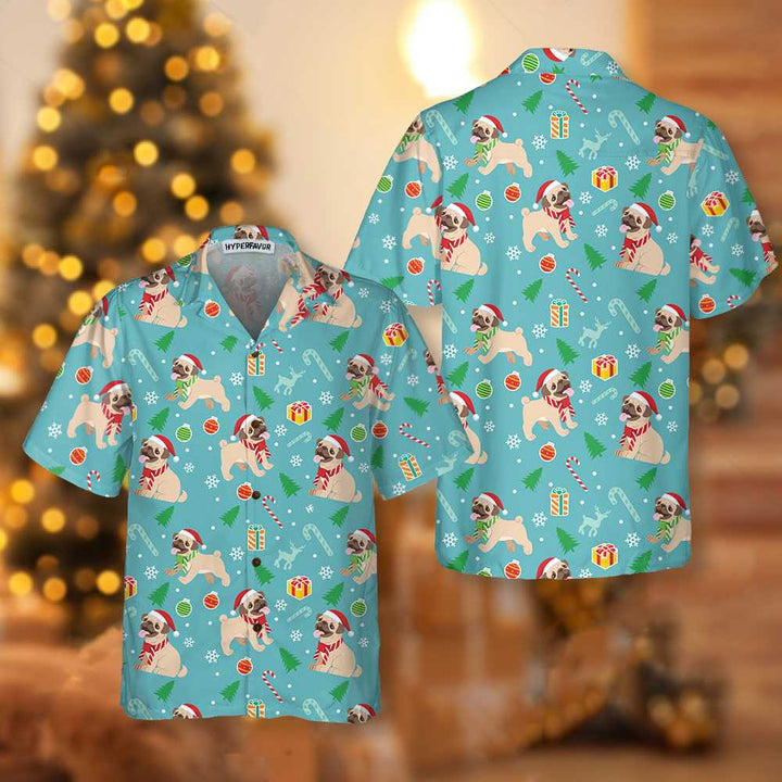 Drune | Fröhliches Mops Hund Weihnachten Hawaiian Shirt, Lustiges Mops Weihnachten Shirt