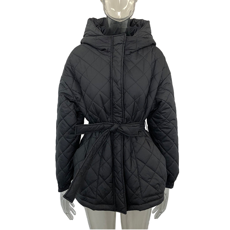 Drune | Krawattengürtel Lockere Argyle Kapuzenparka