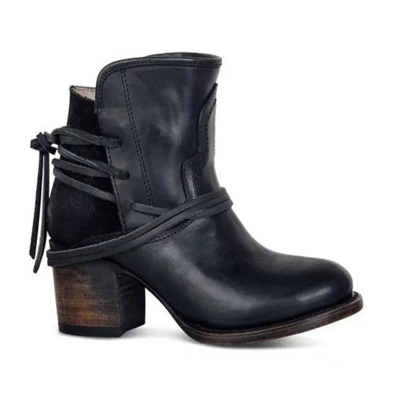 Drune | Western Stiefel Leder Knöchelhöhe Gealterte Optik Blockabsatz Weinlese Stil