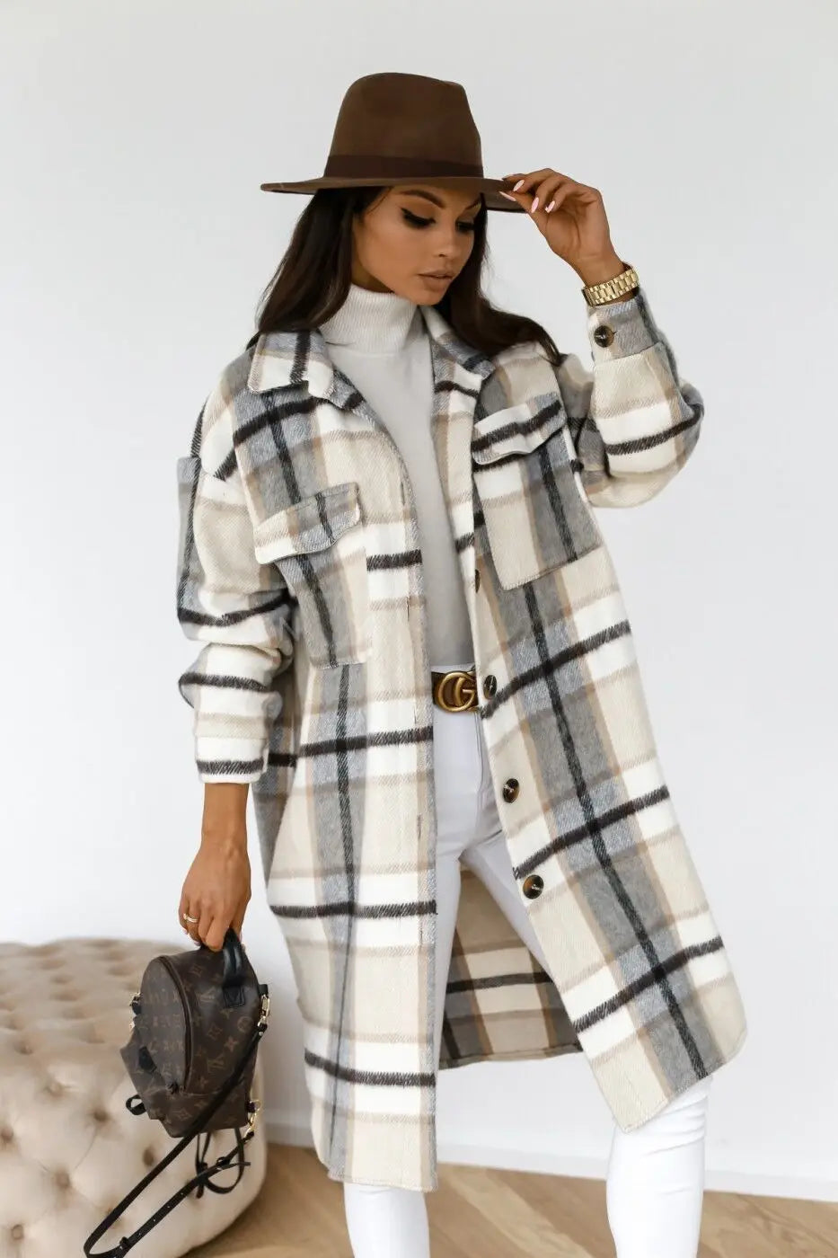 Drune | Langer Karierter Fleece-Mantel
