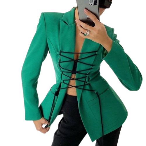 Drune | Blazer mit langen Ärmeln, schwarzen Schnürungen und stilvollen Taschen