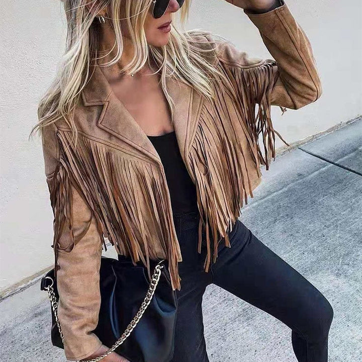Drune | moka Lederjacke Motorradjacke mit Cowboy-Fransen