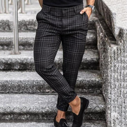 Drune | Karierte Stoffhose für Herren - Slim Fit Anzughose mit Stretch und Gummibund