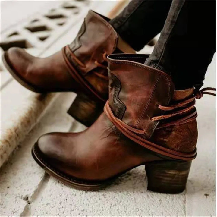 Drune | Western Stiefel Leder Knöchelhöhe Gealterte Optik Blockabsatz Weinlese Stil