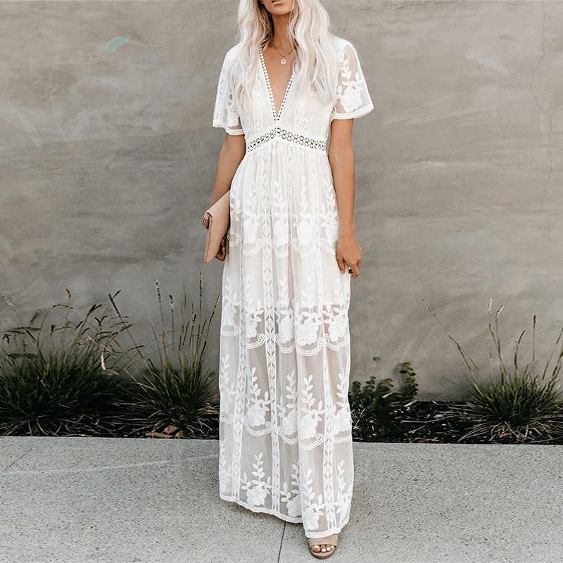 Drune | Spitzen Boho Fließkleid