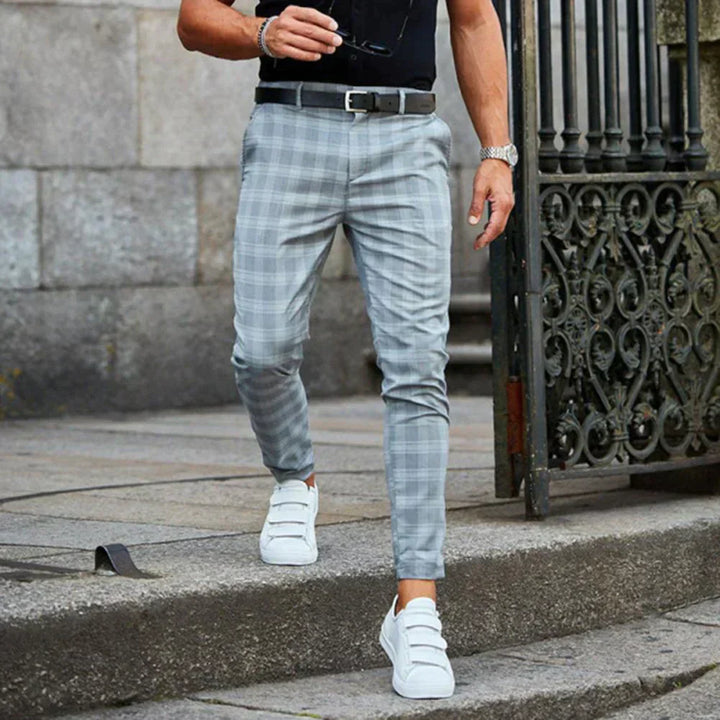 Drune | Karierte Stoffhose für Herren - Slim Fit Anzughose mit Stretch und Gummibund