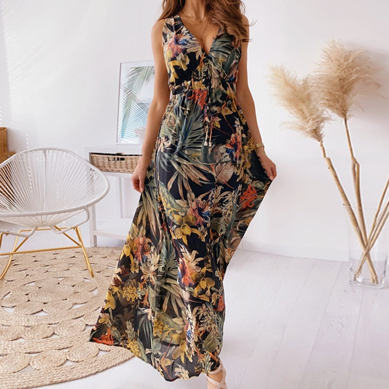 Drune | Langes Maxi Sommerkleid Mit Blumendruck