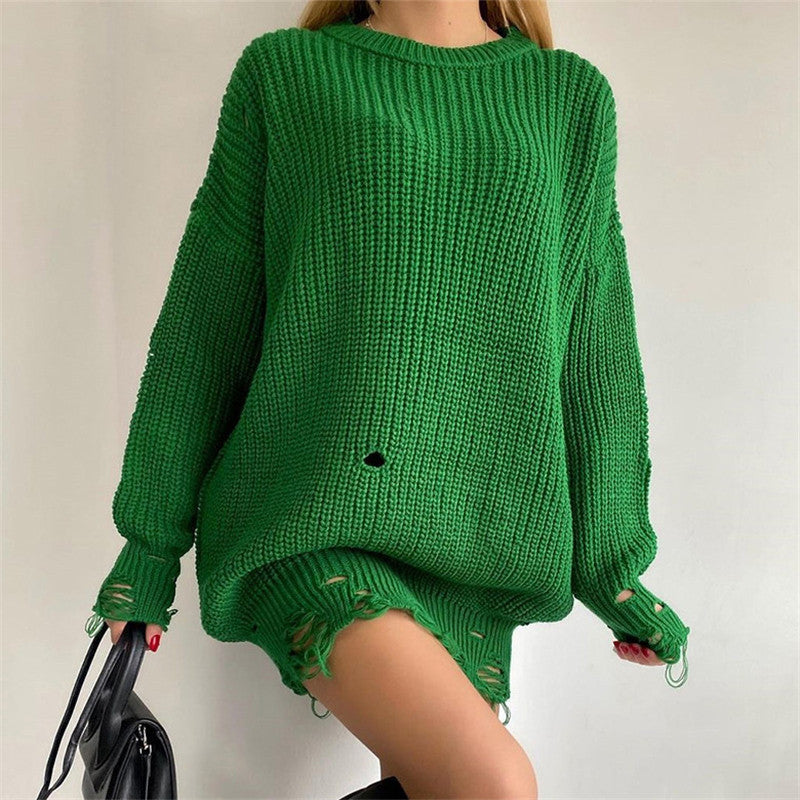 Drune Ripped O Neck Oversized Sweater Kleid