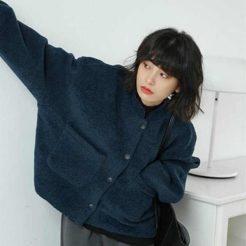 Drune | Lässig Lang Ärmel Taschen Blau Jacke