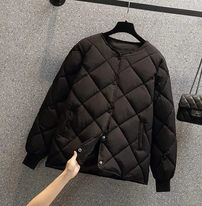 Drune | Steppjacke Diamantmuster Rundhalsausschnitt Druckknopfverschluss Rippbündchen