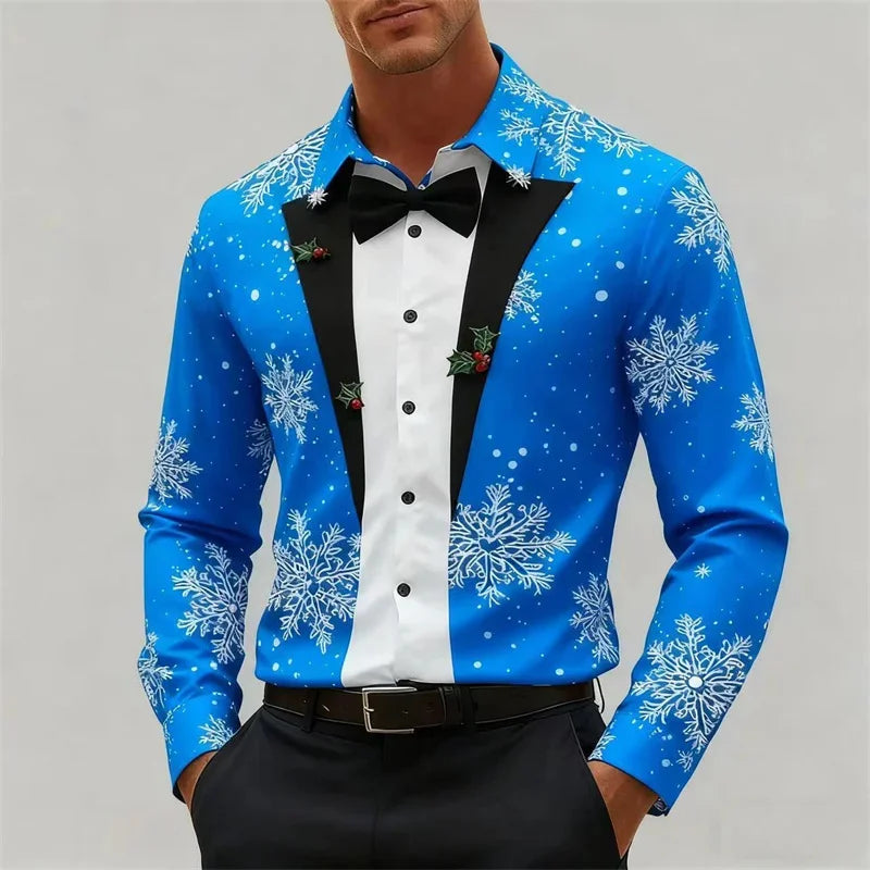 Drune | Herrenhemd - Stylischer Look mit Schneeflocken & Schleifendetail