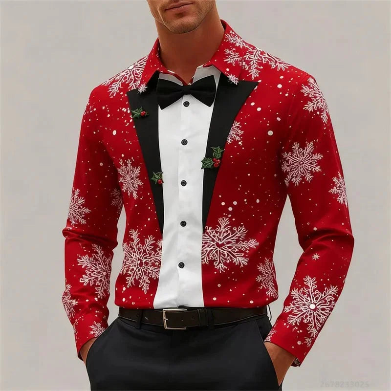 Drune | Herrenhemd - Stylischer Look mit Schneeflocken & Schleifendetail