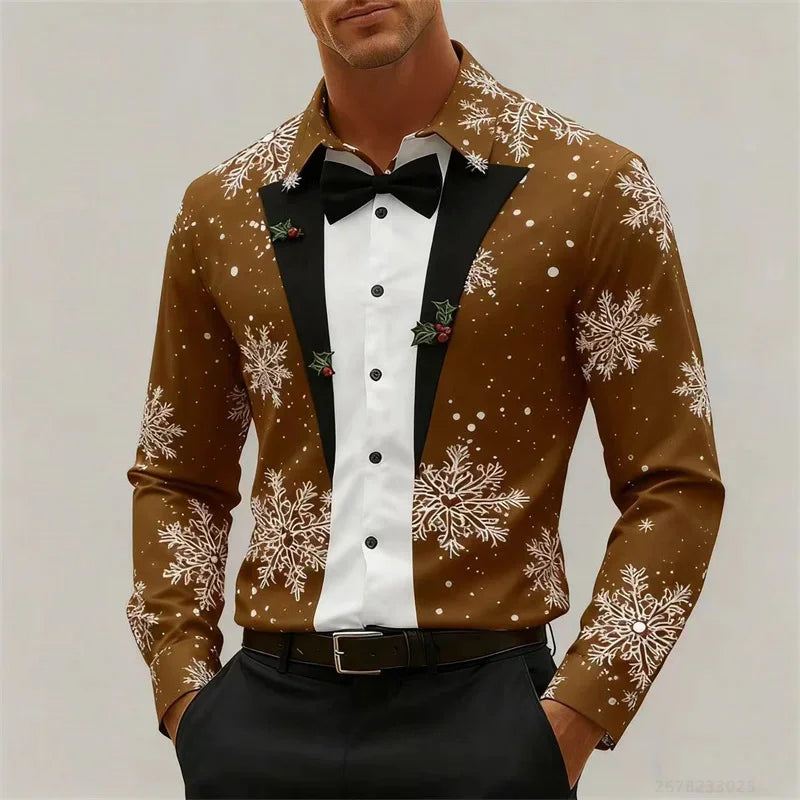 Drune | Herrenhemd - Stylischer Look mit Schneeflocken & Schleifendetail