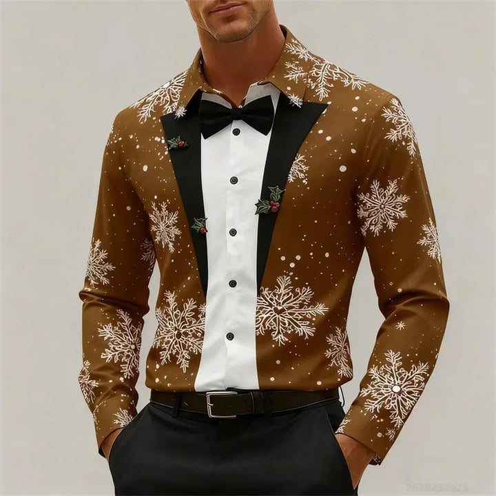 Drune | Herrenhemd - Stylischer Look mit Schneeflocken & Schleifendetail