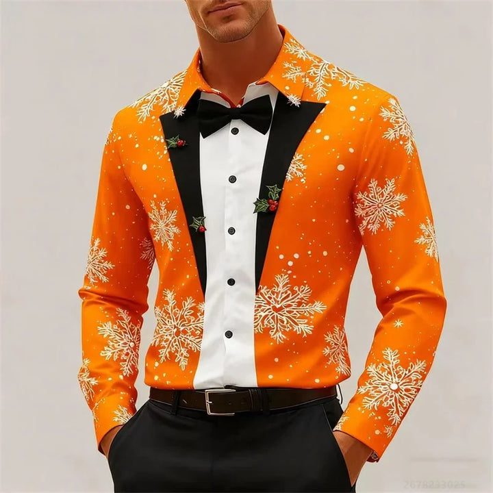 Drune | Herrenhemd - Stylischer Look mit Schneeflocken & Schleifendetail
