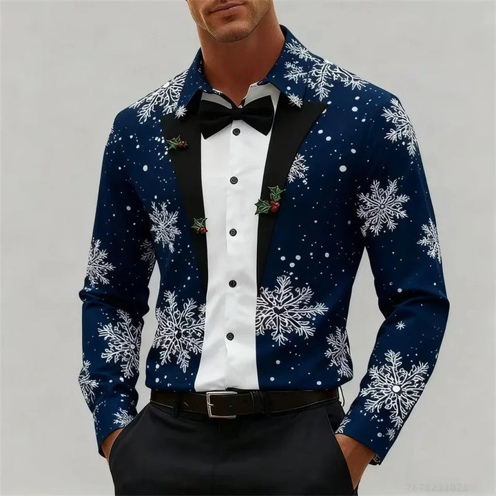 Drune | Herrenhemd - Stylischer Look mit Schneeflocken & Schleifendetail