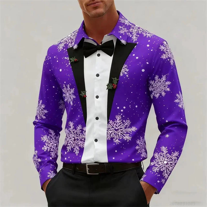 Drune | Herrenhemd - Stylischer Look mit Schneeflocken & Schleifendetail