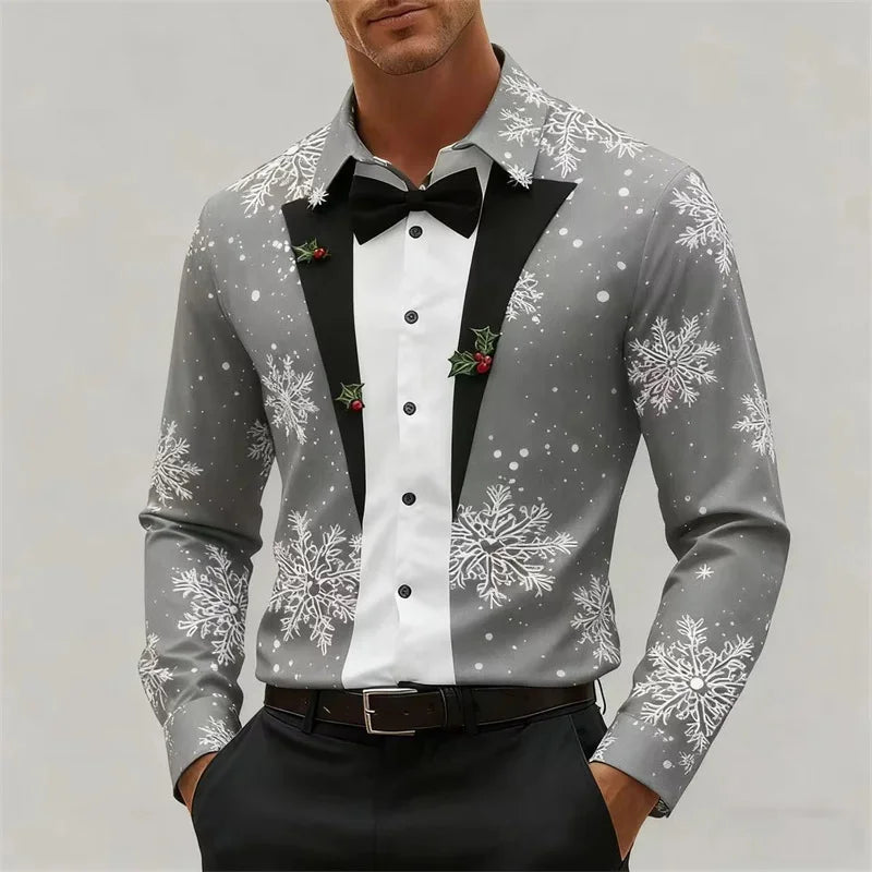 Drune | Herrenhemd - Stylischer Look mit Schneeflocken & Schleifendetail