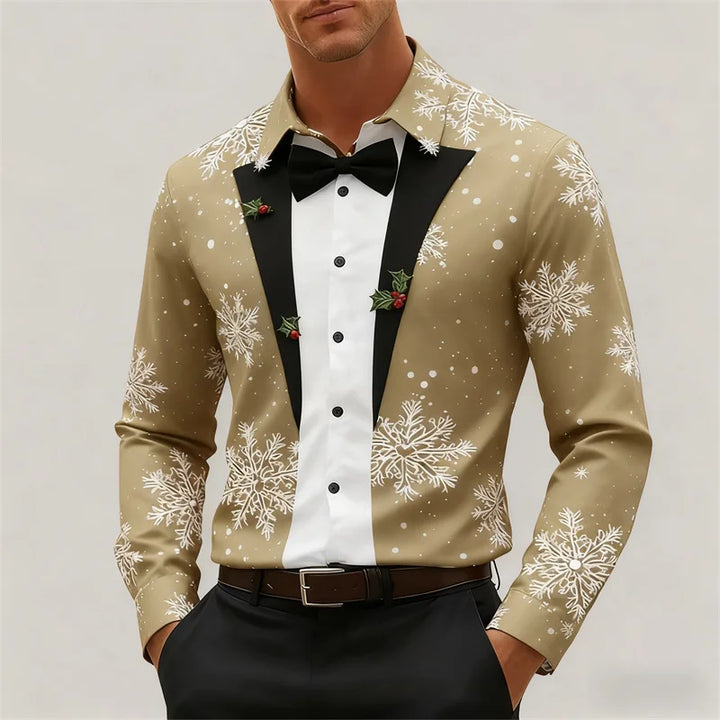 Drune | Herrenhemd - Stylischer Look mit Schneeflocken & Schleifendetail