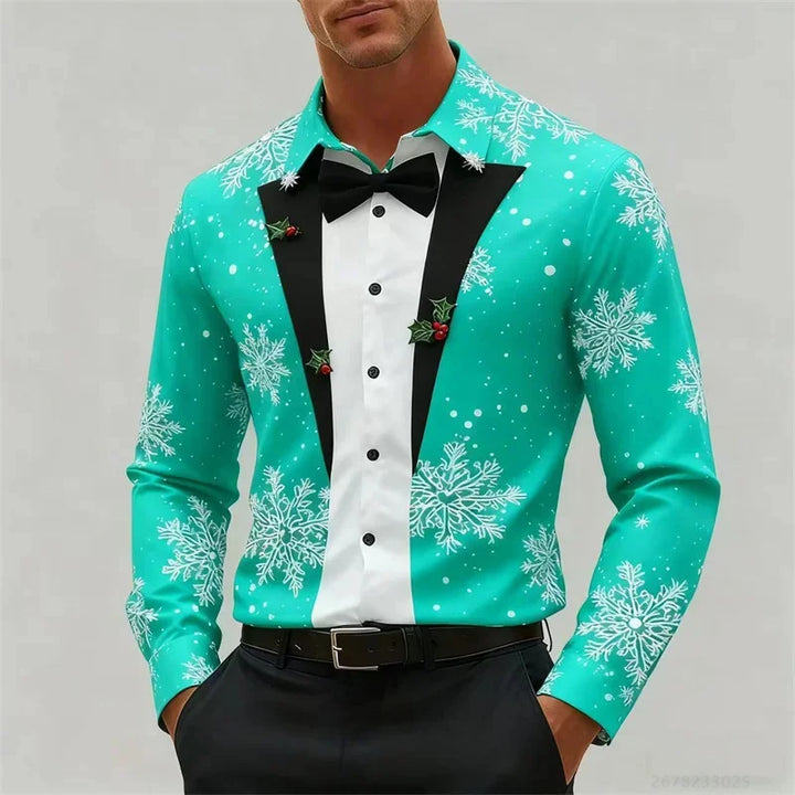 Drune | Herrenhemd - Stylischer Look mit Schneeflocken & Schleifendetail