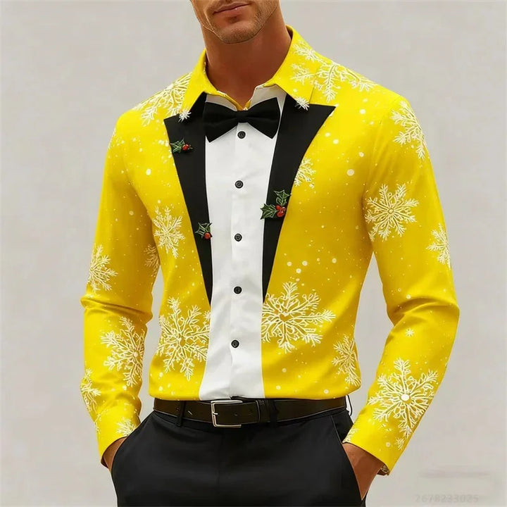 Drune | Herrenhemd - Stylischer Look mit Schneeflocken & Schleifendetail