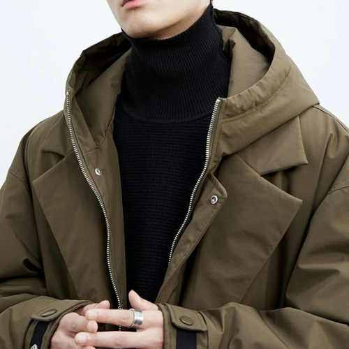 Drune | Puffer-Trenchcoat mit Kapuze Lange wasserdichte Jacke