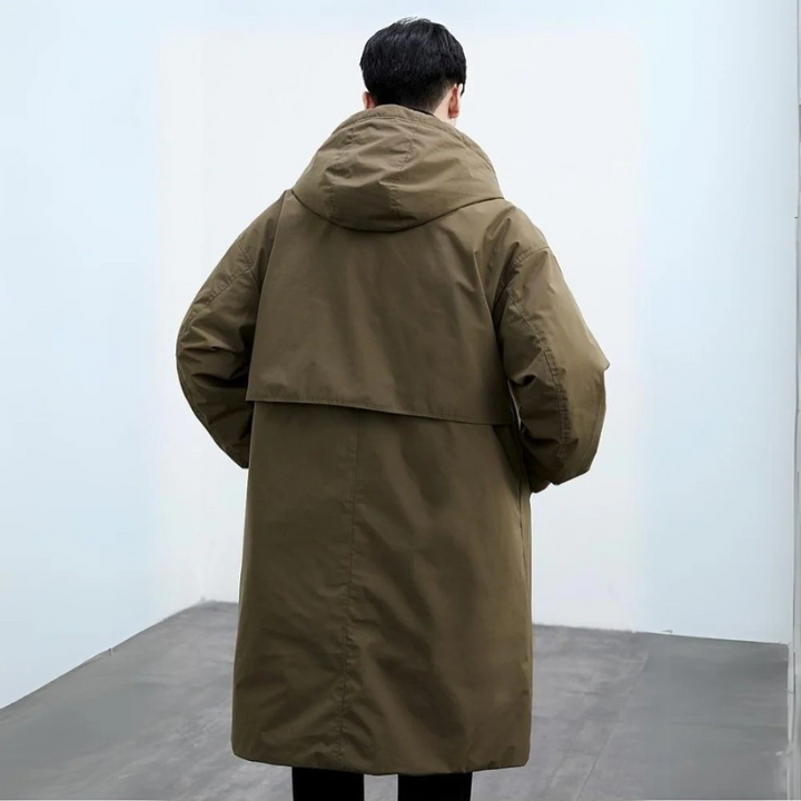 Drune | Puffer-Trenchcoat mit Kapuze Lange wasserdichte Jacke