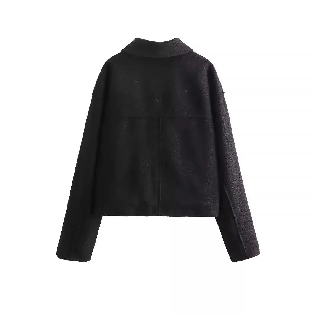 Drune | Kurz Taschen Reißverschlussjacke Wolljacke für Frauen