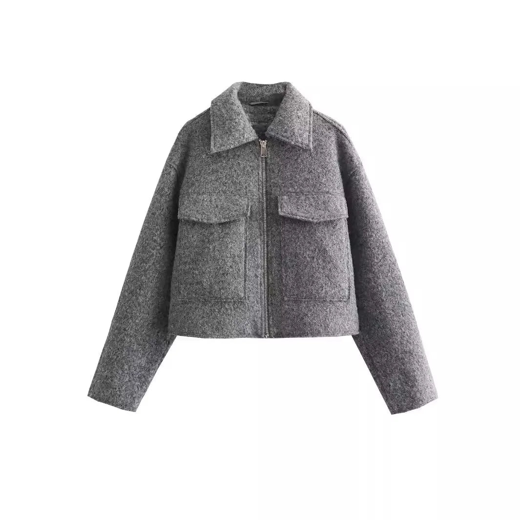 Drune | Kurz Taschen Reißverschlussjacke Wolljacke für Frauen