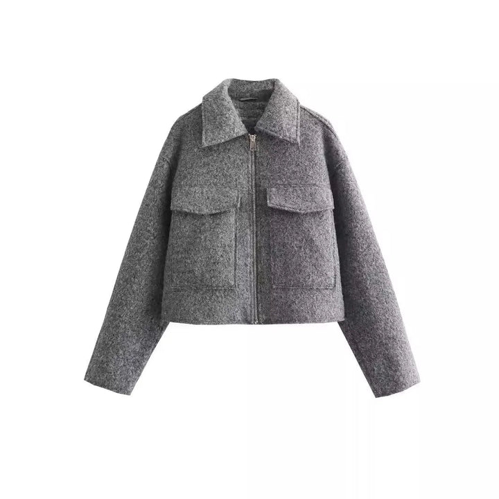 Drune | Kurz Taschen Reißverschlussjacke Wolljacke für Frauen