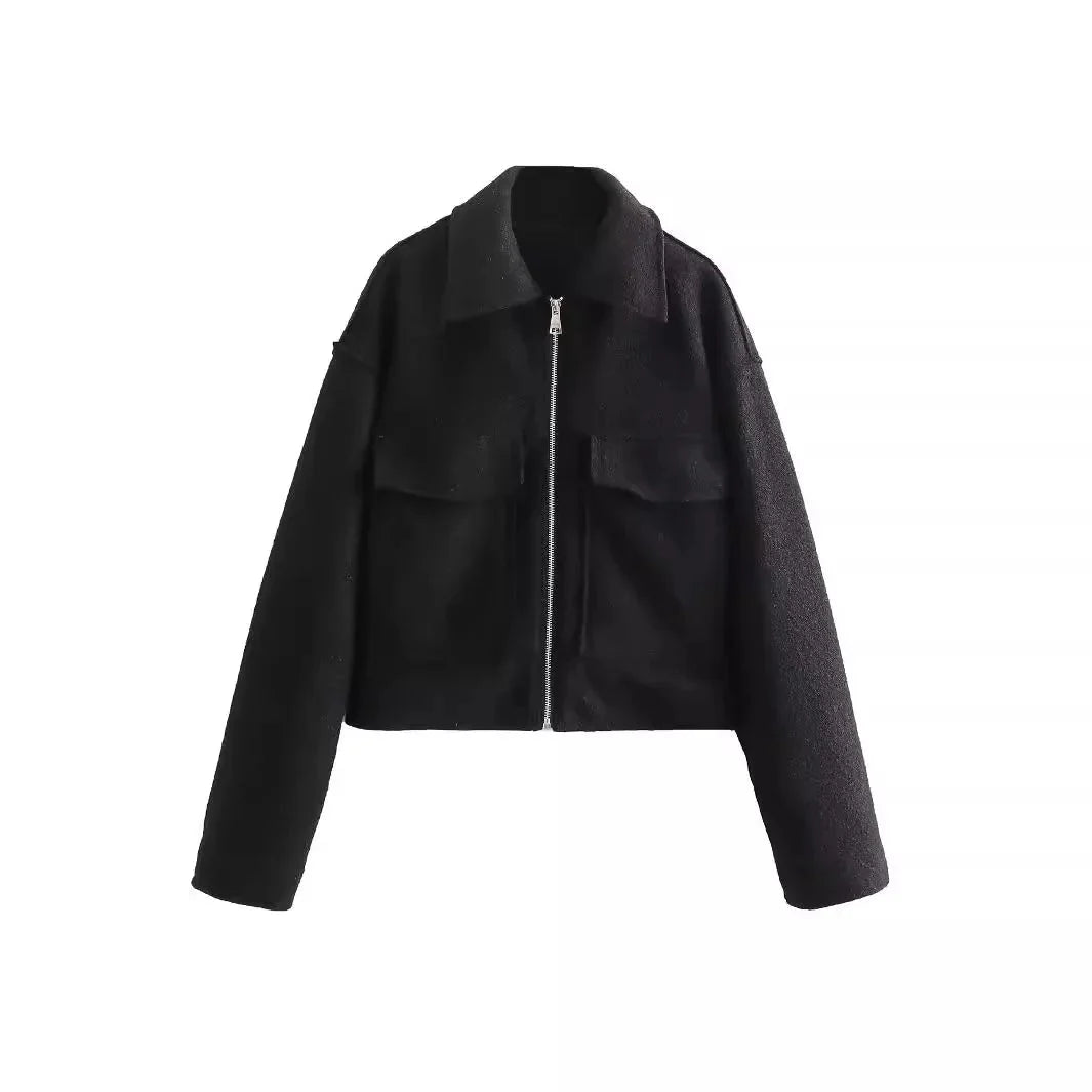 Drune | Kurz Taschen Reißverschlussjacke Wolljacke für Frauen