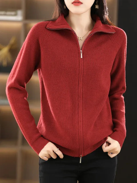 Drune | Zip-Up Sweatshirt Weicher Strick Hoher Kragen Bequem und Stilvoll