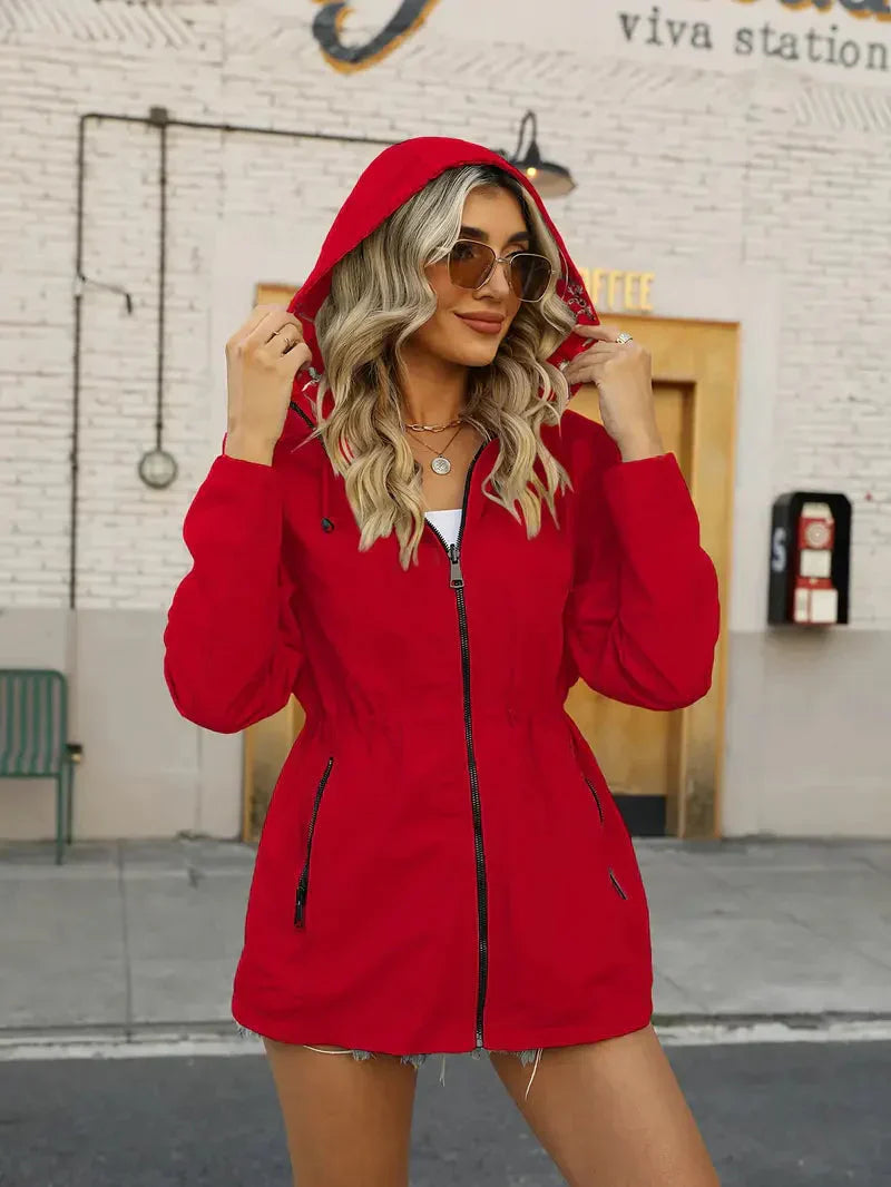 Drune | Damen Regenjacke mit Kapuze und Blumenmuster Futter