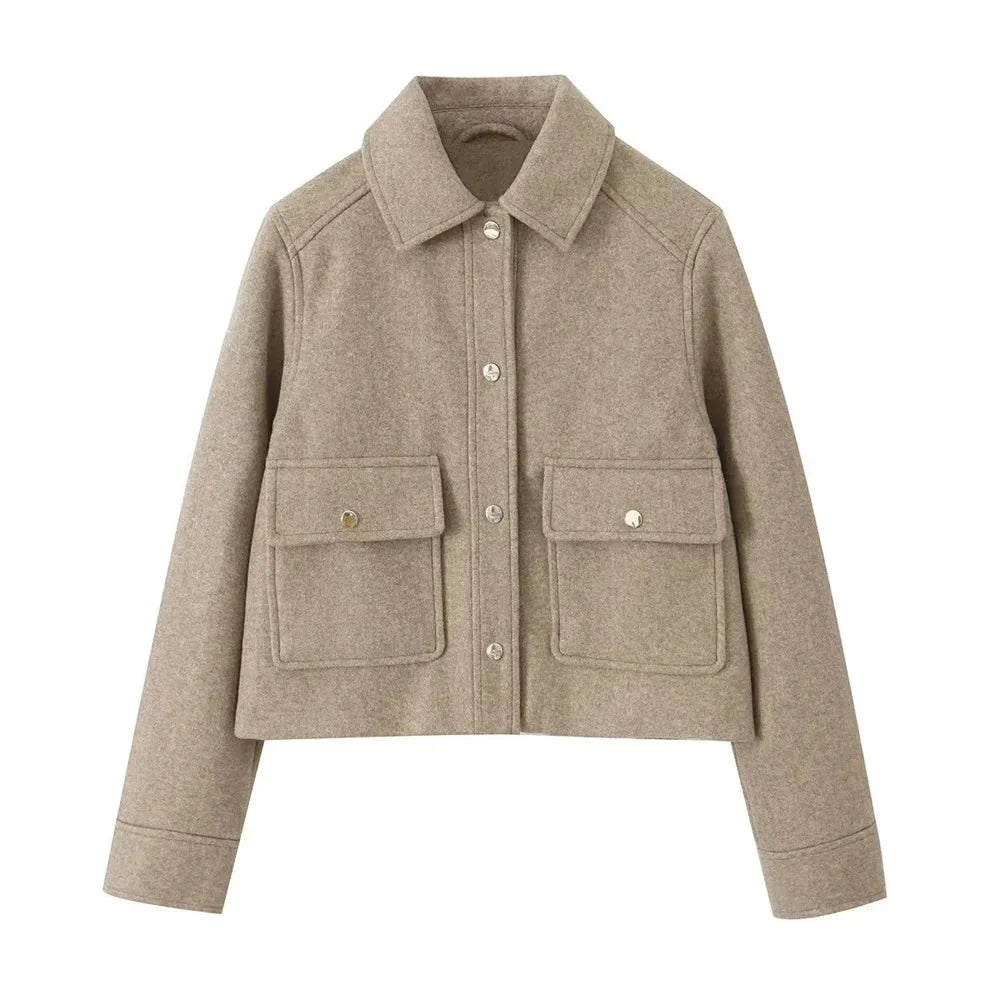 Drune | Einfach Geknöpft Taschen Kurze Wolljacke Damenjacken