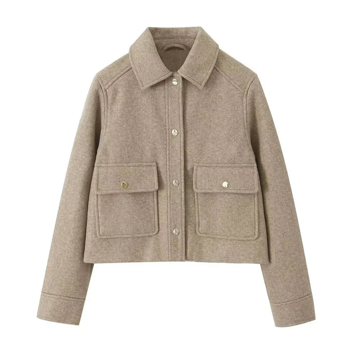 Drune | Einfach Geknöpft Taschen Kurze Wolljacke Damenjacken