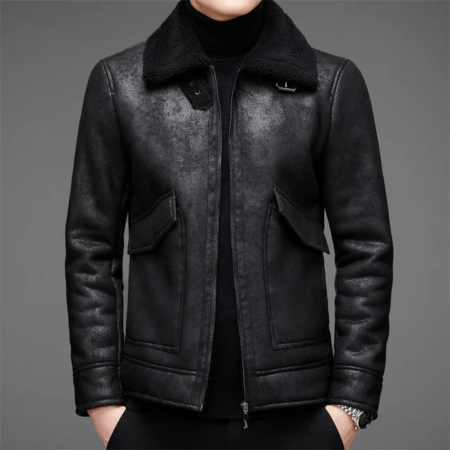 Drune | vegane Lederjacke mit Wolle und Kapuze für Männer - Perfekt für alle Jahreszeiten